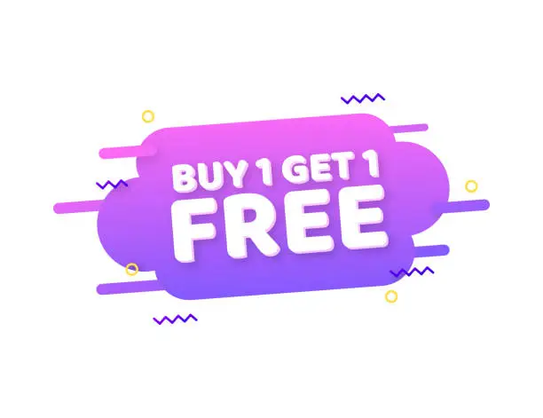 Vector illustration of Buy 1 Get 1 Free, sale tag, banner design template. Vector stock illustration.