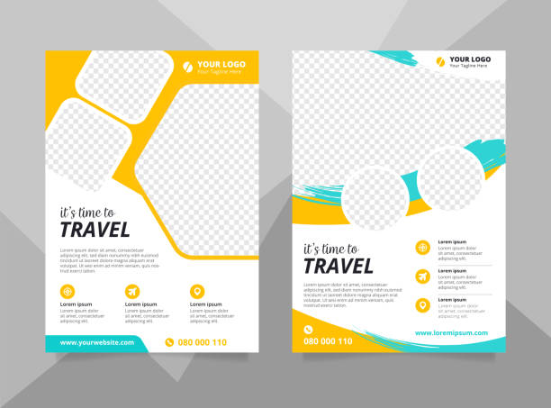 Vacation travel brochure flyer design template. Summer brochure template Vacation travel brochure flyer design template. Summer brochure template travel drawings stock illustrations