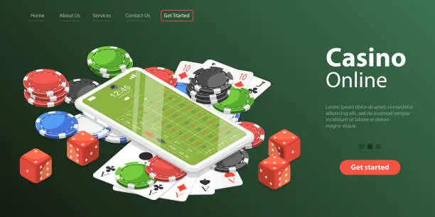 Vector illustration of 3D Isometric Flat Vector Landing Page Template of Online Gambling Platform.