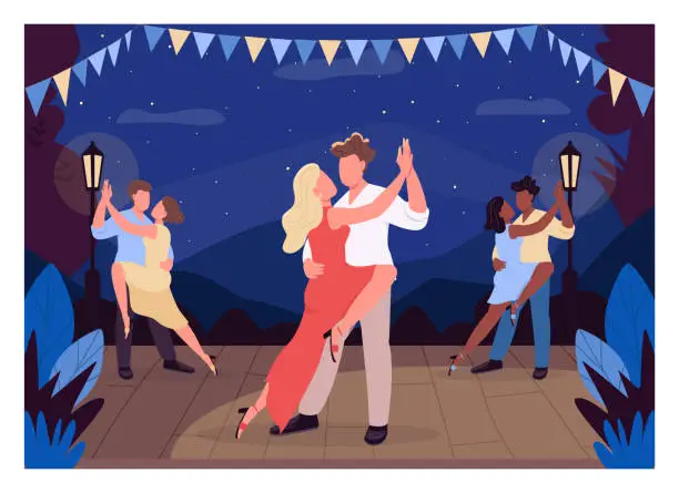 Vector illustration of People dance on stage flat color vector illustration