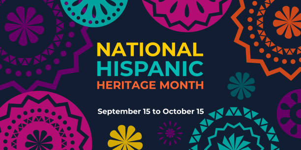ilustrações de stock, clip art, desenhos animados e ícones de hispanic heritage month. vector web banner, poster, card for social media and networks. greeting with national hispanic heritage month text, papel picado pattern, perforated paper on black background. - carnaval costume