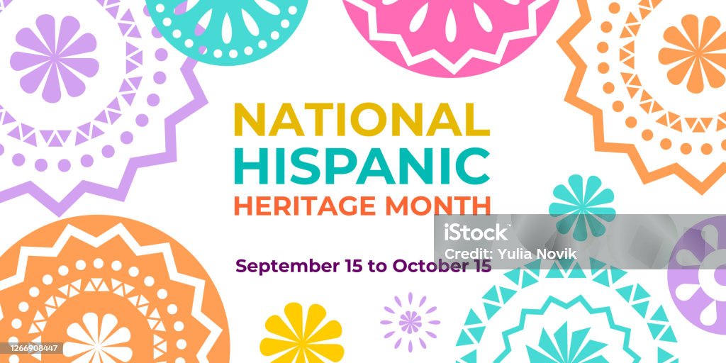 Hispanic heritage month. Vector web banner, poster, card for social media and networks. Greeting with national Hispanic heritage month text, Papel Picado pattern, perforated paper on black background. Hispanic heritage month. Vector web banner, poster, card for social media and networks. Greeting with national Hispanic heritage month text, Papel Picado pattern, perforated paper on black background National Hispanic Heritage Month stock vector