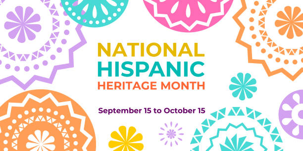 Hispanic heritage month. Vector web banner, poster, card for social media and networks. Greeting with national Hispanic heritage month text, Papel Picado pattern, perforated paper on black background. Hispanic heritage month. Vector web banner, poster, card for social media and networks. Greeting with national Hispanic heritage month text, Papel Picado pattern, perforated paper on black background national hispanic heritage month illustrations stock illustrations