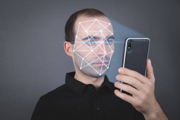 istock Biometric facial recognition scanning process from smartphone. 1266908818