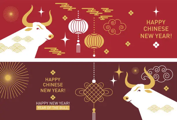 Vector illustration of Chinese Happy new year. Year of the bull.  Happy new year greetings, Year of the OX