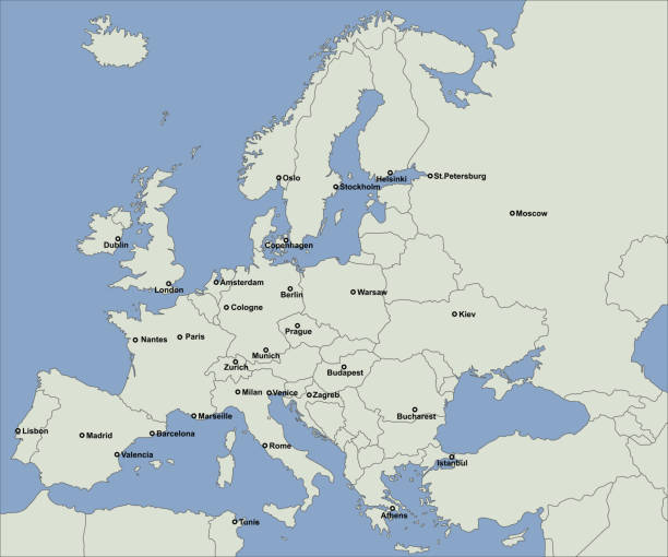 europäische hauptstädte auf der karte - hungary budapest map cartography stock-grafiken, -clipart, -cartoons und -symbole