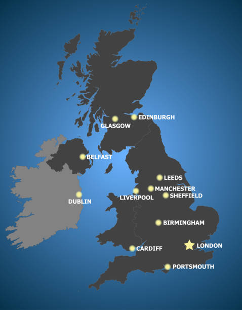 英国の主要都市の分布と位置 - europe map world map cartography点のイラスト素材／クリップアート素材／マンガ素材／アイコン素材