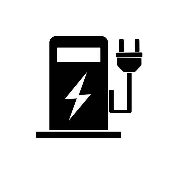 значок зарядки электромобиля, плоский вектор. - gas fuel pump symbol metal stock illustrations