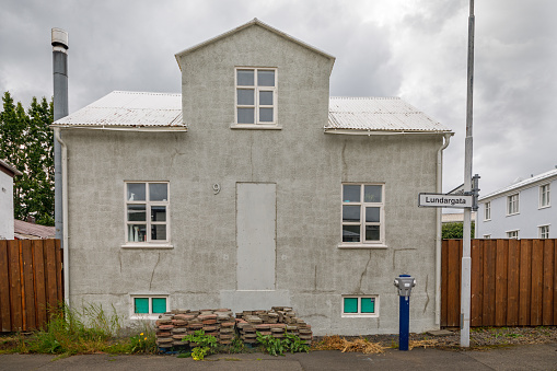 Akureyri, Iceland, July 13, 2020: Typical old Icelandic villa in the center of the city