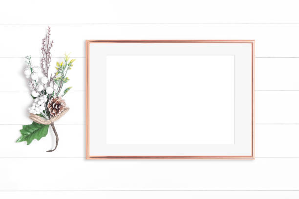 Horizontal frame from rose gold A4 size on a white background