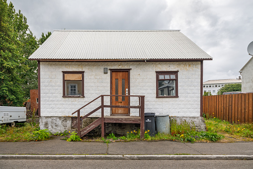 Akureyri, Iceland, July 13, 2020: Typical old Icelandic villa in the center of the city