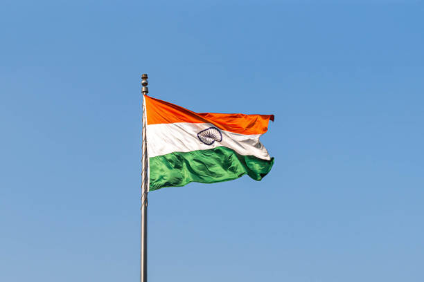 Flying indian flag on flagpoles