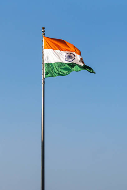 istock Flying indian flag on flagpoles 1266916485