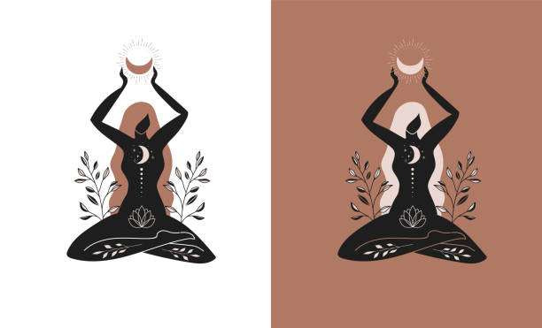 ilustrações, clipart, desenhos animados e ícones de mulheres místicas, mulher exótica, ilustração de conceito feminino, belas silhuetas femininas esotéricas. design vetorial de estilo plano - consciencia negra