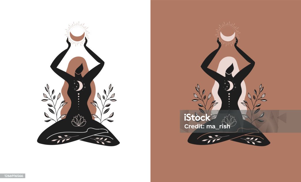 Mystic women, exotic woman, feminine concept illustration, beautiful esoteric women silhouettes . Flat style vector design Mystic women, exotic woman, feminine concept illustration, beautiful esoteric women silhouettes . Flat style vector design collection Spirituality stock vector