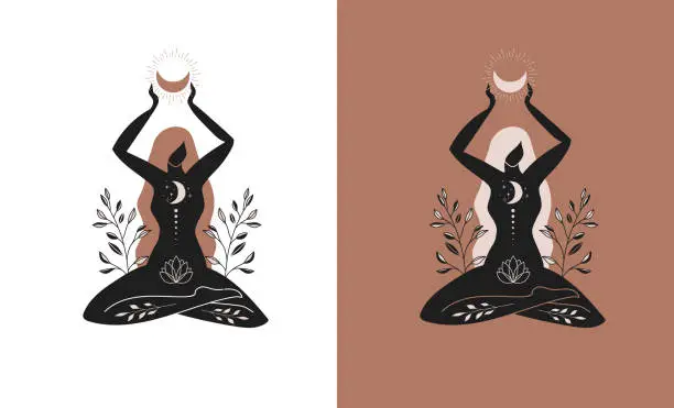 Vector illustration of Mystic women, exotic woman, feminine concept illustration, beautiful esoteric women silhouettes . Flat style vector design