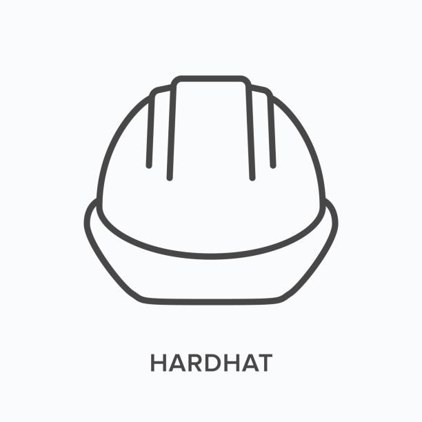 helm-linie-symbol. vektor-umriss-illustration von sicherheit hut, bau hardhat flache s. arbeiterschutzausrüstung dünnes lineares piktogramm - schutzhelm stock-grafiken, -clipart, -cartoons und -symbole