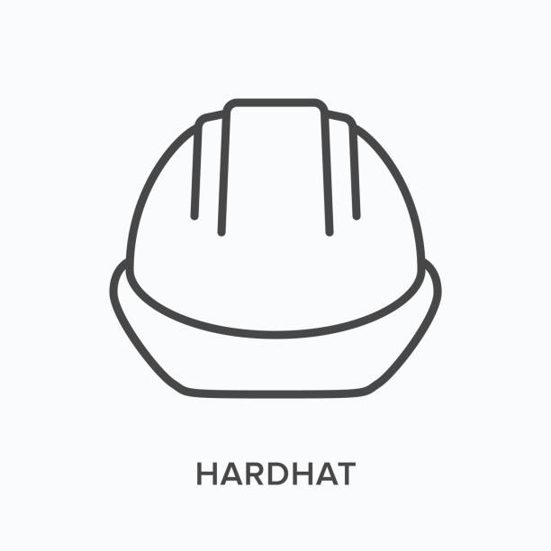 Helmet line icon. Vector outline illustration of safety hat, construction hardhat flat sign. Worker protective equipment thin linear pictogram Helmet line icon. Vector outline illustration of safety hat, construction hardhat flat sign. Worker protective equipment thin linear pictogram. hard hat stock illustrations