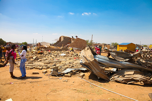Johannesburg, South Africa - October 04 2011: Tornado Damaged Homes in a small South Africa Township
