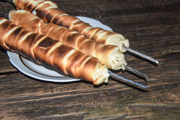 istock khachapuri kebab fried cheese on skewer in dough 1266920410