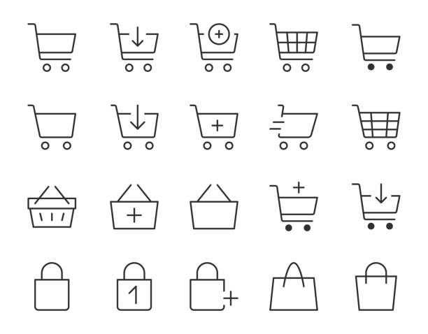 Shopping Cart Line Icon. Minimal Vector Illustration. Included Simple Outline Icons as Trolley, Supermarket Basket, Shop Bag, Add Item, E-commerce. Editable Stroke Shopping Cart Line Icon. Minimal Vector Illustration. Included Simple Outline Icons as Trolley, Supermarket Basket, Shop Bag, Add Item, E-commerce. Editable Stroke. market retail space illustrations stock illustrations