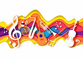 istock Vector paper cut craft style music composition for jazz concert festival party poster banner card 1266921478