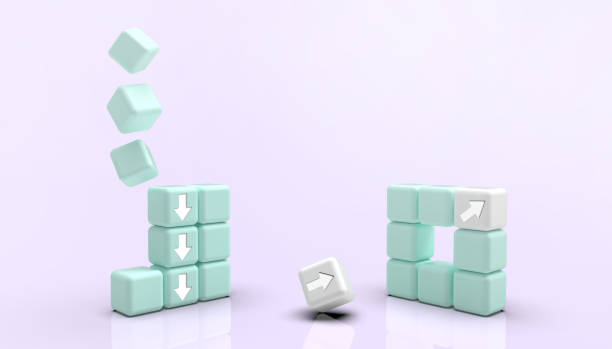 istock Ideas Creative Business concept growth success process and Arrow Blue cube on Purple paper background, copy space. - 3d rendering 1266922634
