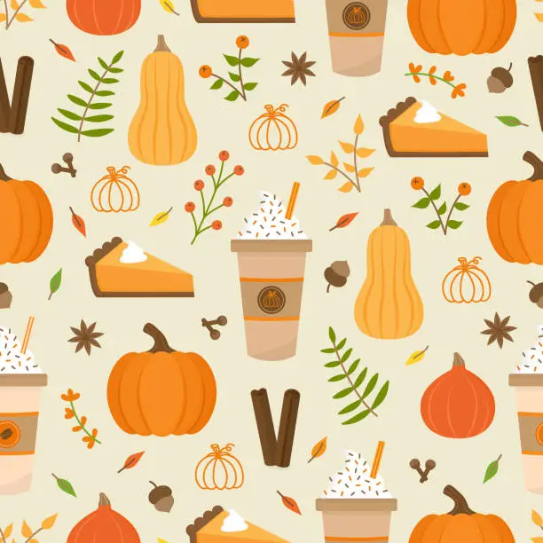 Vector illustration of Pumpkin spice seamless pattern