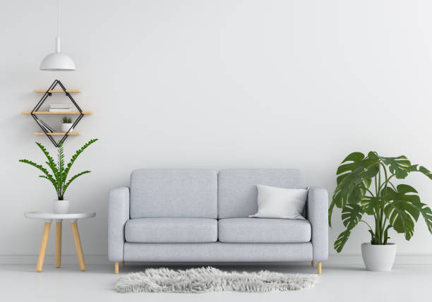 istock Gray sofa in white living room for mockup, 3D rendering 1266923165