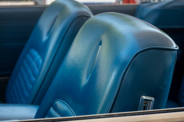 istock Big blue leather seats of the oldtimer car 1266923368
