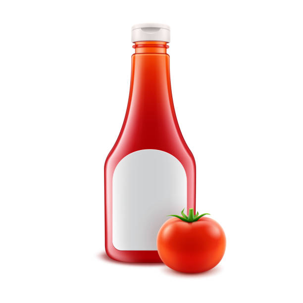 istock Vector Blank Red Tomato Ketchup Bottle with White label and Tomato on White Background 1266925370
