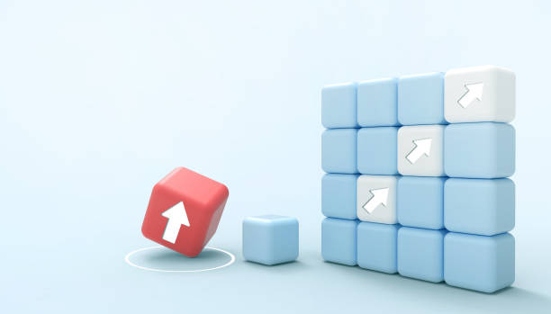 istock Ideas Creative Business concept growth success process cube and Arrow Red cube on paper blue background, copy space. - 3d rendering 1266925780