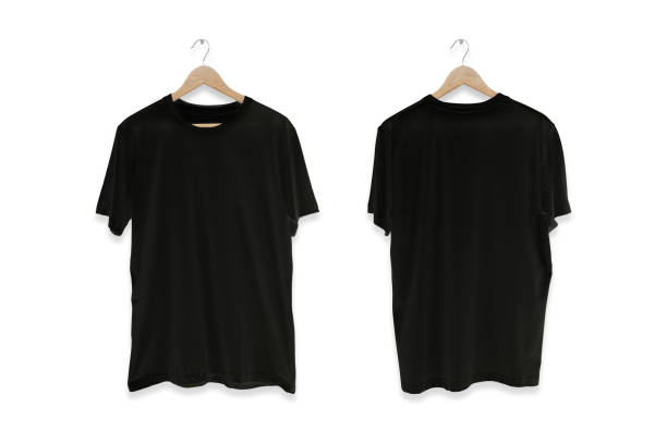 istock Black blank front and back t-shirt isolated on white background. 1266927495