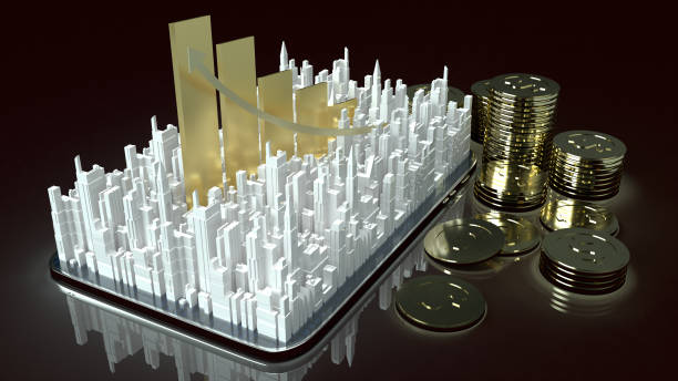 istock building city and chart arrow up on tablet for property content 3d rendering. 1266927727