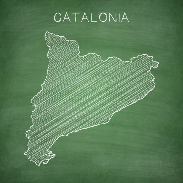 katalonien karte an der tafel gezeichnet - tafel - green backgrounds textured dirty stock-grafiken, -clipart, -cartoons und -symbole