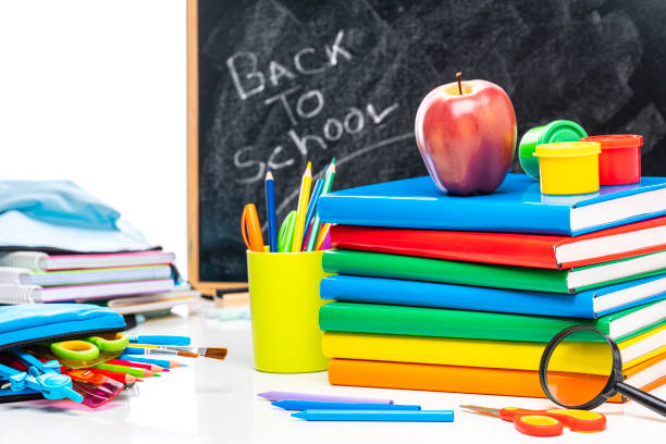 istock Back to school: multicolored school supplies shot on white background. 1266932371