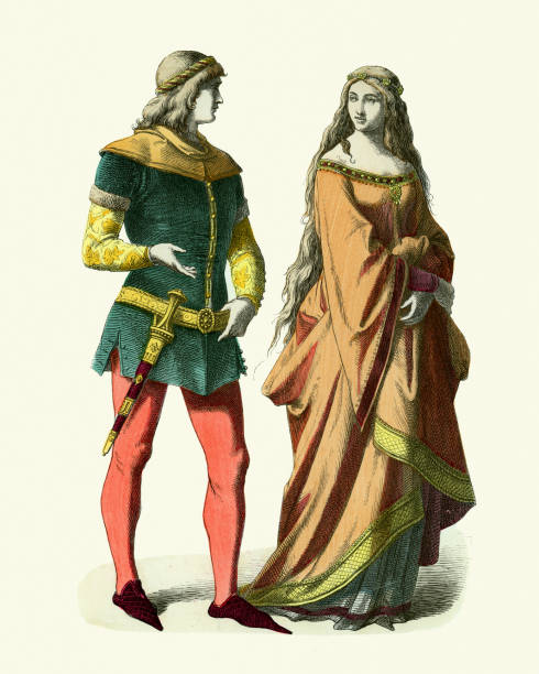 illustrations, cliparts, dessins animés et icônes de mode médiévale du 14ème siècle, chevalier noble dame - pointed toe