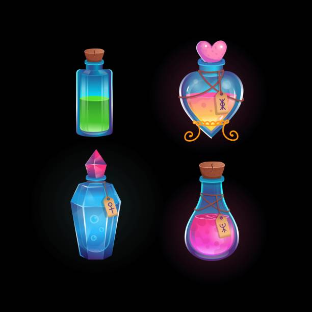 Magic Potions In Different Bottles Love Potion Green Blue And Pink