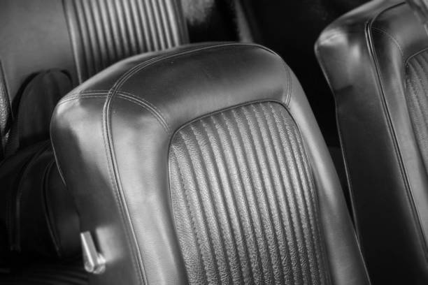 istock Black old leather seats from vintage car 1266933869