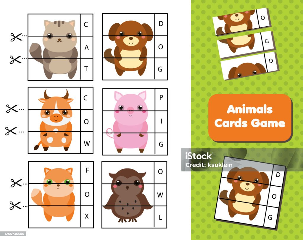 Animals Flash Cards Words And Vocabulary Educational Children Game Material  For Kids And Toddlers Stock Illustration - Download Image Now - iStock