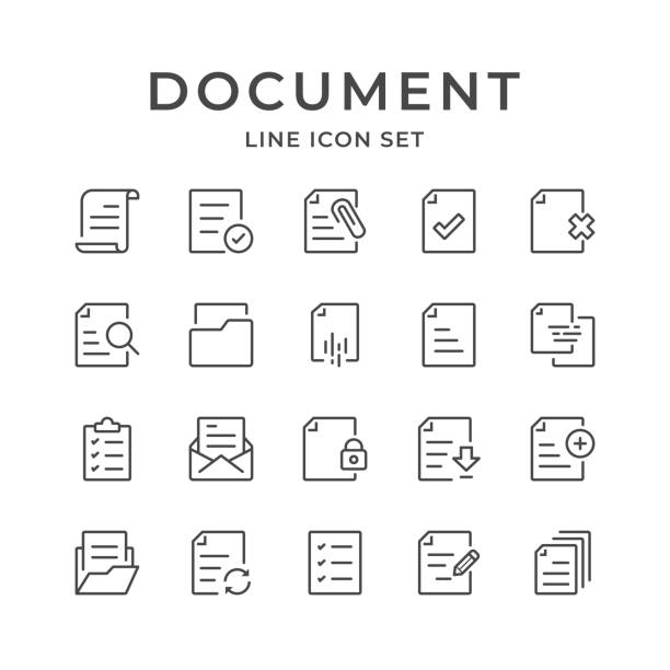 ilustraciones, imágenes clip art, dibujos animados e iconos de stock de iconos de línea de documento. trazo editable. pixel perfecto. - to do list computer icon checklist communication