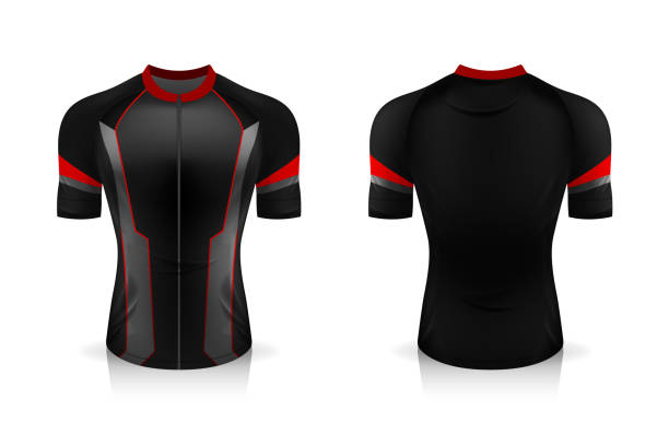 istock Specification Cycling Jersey template. mock up Sport T Shirt round neck uniform for bicycle apparel . Vector Illustration design , Separate work layers . 1266941337