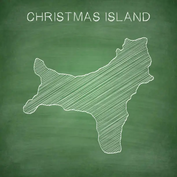 Vector illustration of Christmas Island map drawn on chalkboard - Blackboard