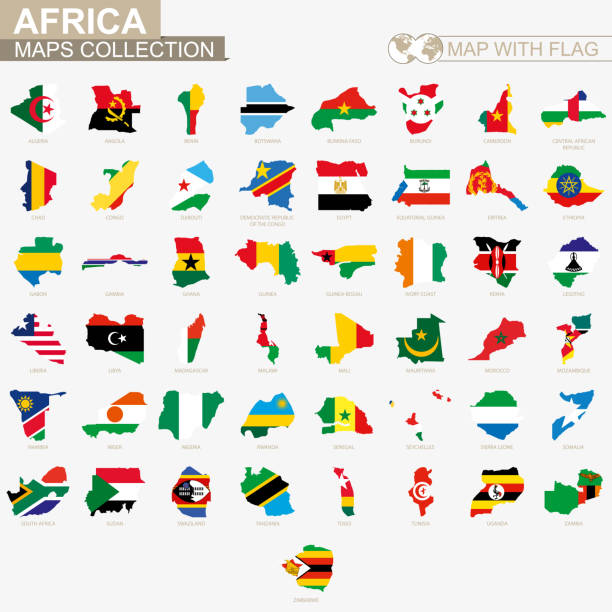 フラグアフリカ諸国コレクションと地図。 - silhouette ethiopia map cartography点のイラスト素材／クリップアート素材／マンガ素材／アイコン素材