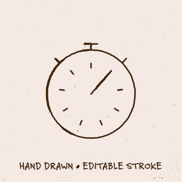 illustrations, cliparts, dessins animés et icônes de icône chronomètre dessiné à la main avec trait modifiable - clock hand illustrations