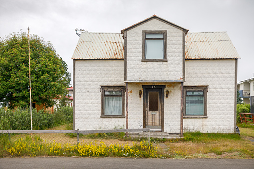 Akureyri, Iceland, July 14, 2020: Small residential town house in the center of the town