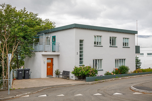 Akureyri, Iceland, July 14, 2020: Large residential town house in the center of the town
