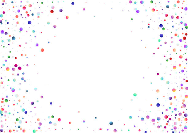 Colorful pattern with glowing circular dots (confetti). Rainbow twinkle circles on white background