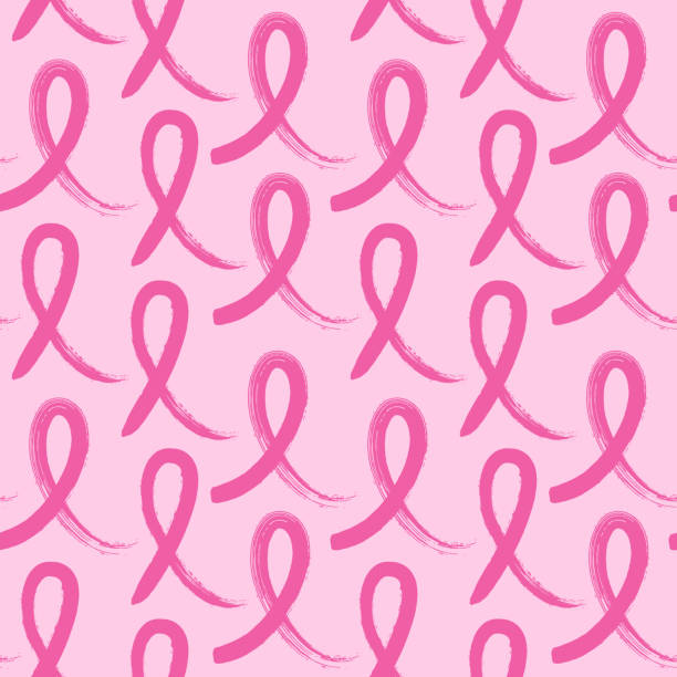 bezszwowy wzór z ręcznie rysowaną różową wstążką. - breast cancer awareness ribbon ribbon breast cancer cancer stock illustrations