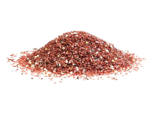 istock Red stone plate with black and white grain isolated on white. 1266946803